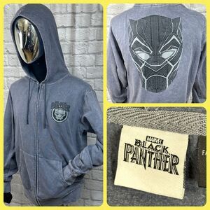 Black Panther Wakanda Forever Marvel Heathered Gray Hooded Zip Sweater Medium